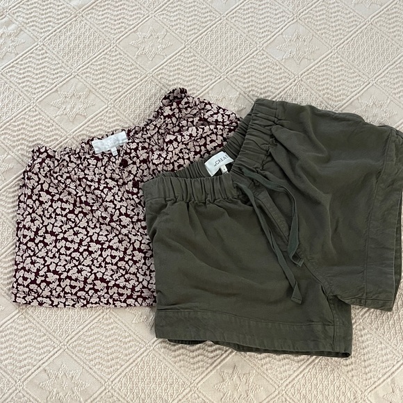 THE GREAT. Pants - THE GREAT. (2) Shorts (Bonfire in Army Green and Sleep Short in Maroon Floral)